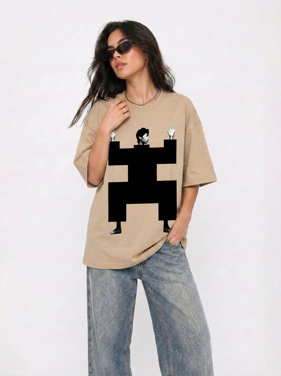 Cool Bee Structural Persona Tee Beige for Women - Beige Oversized Graphic Tee Streetwear India