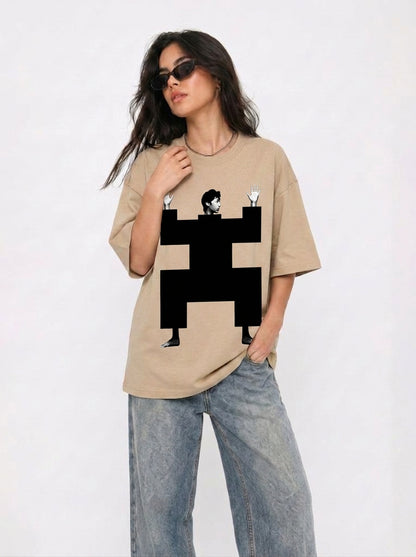 Cool Bee Structural Persona Tee Beige for Women - Beige Oversized Graphic Tee Streetwear India