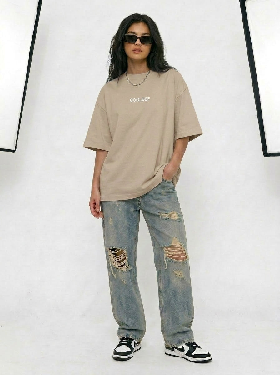 Cool Bee Midnight Muse Tee Beige for Women - Oversized Graphic Tee Streetwear India - Lifestyle View