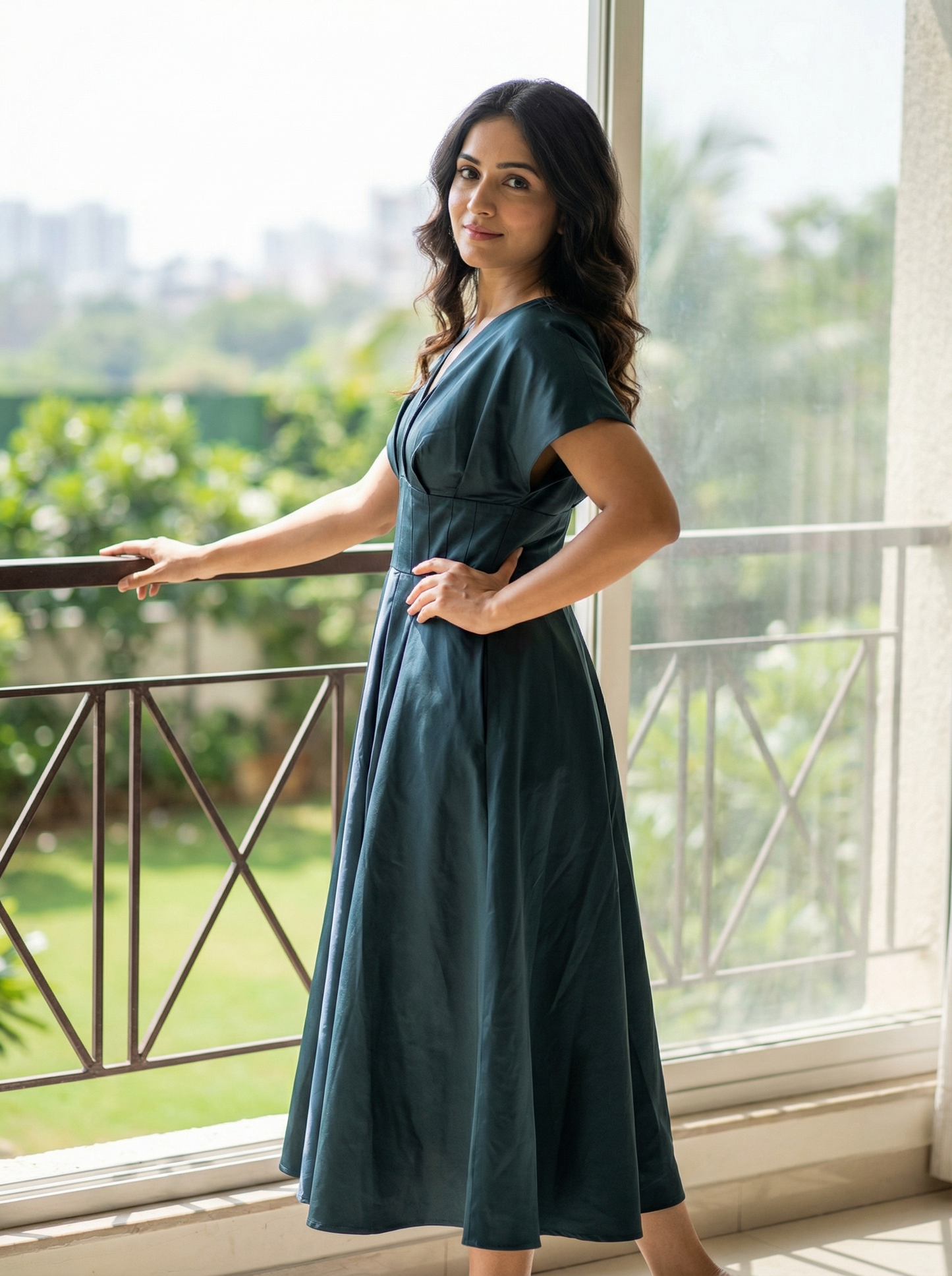 Seraphina Sculpted Midi Dress in Midnight Navy | Cool Bee