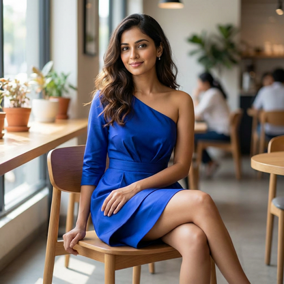 The Azure One-Shoulder Satin Cocktail Dress | Cool Bee