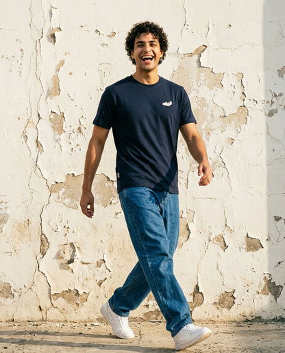 Cool Bee Essential Cotton Crew Neck T-Shirt Navy Blue for Men - Navy Blue Regular Fit Tee India - Detail View