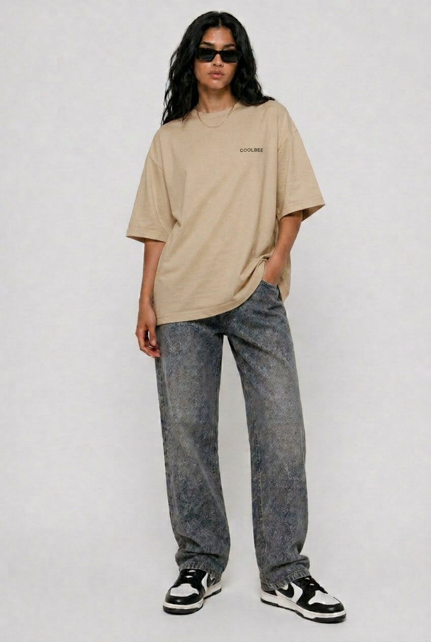 Cool Bee Perspective Graphic Tee Beige for Women - Oversized Graphic Tee Streetwear India - Lifestyle View