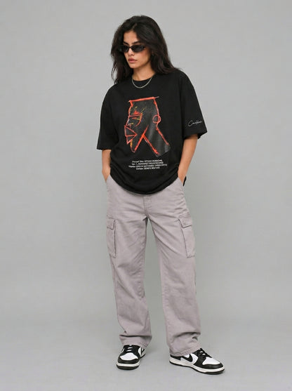 Cool Bee Urban Nomad Tee Black for Women - Oversized Graphic Tee Streetwear India - Lifestyle View