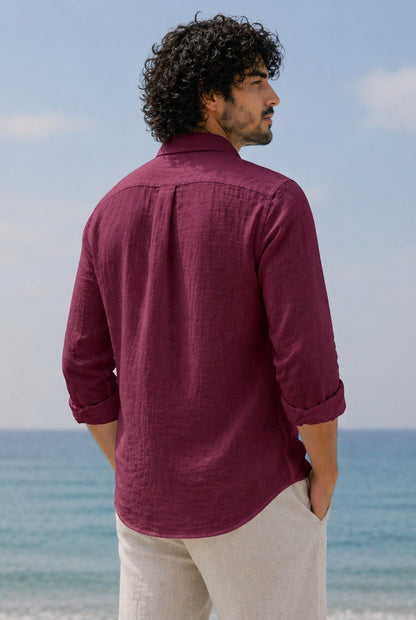 Linen Casual Shirt Maroon