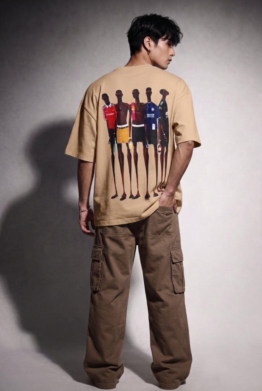 Cool Bee Matchday Abstract Tee Beige for Men - Beige Oversized Graphic Tee Streetwear India - Lifestyle View
