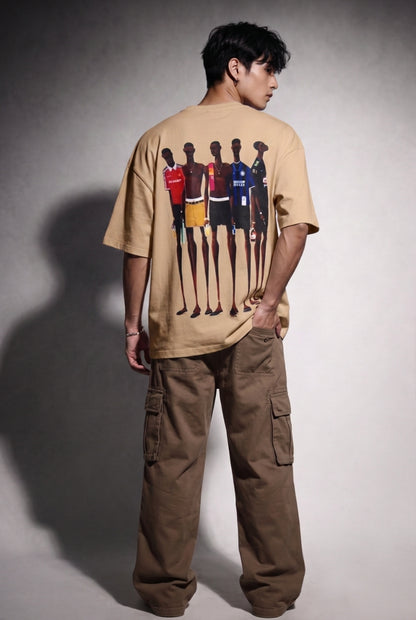Cool Bee Matchday Abstract Tee Beige for Men - Beige Oversized Graphic Tee Streetwear India - Lifestyle View