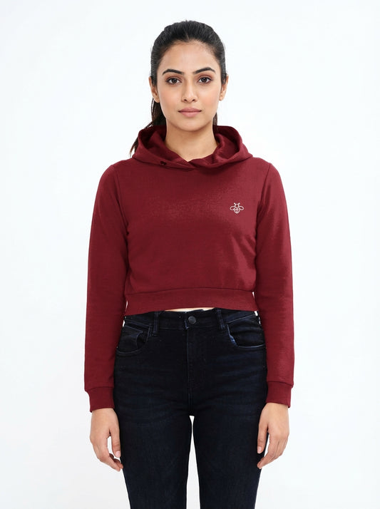 Female Cropped Hoodie Maroon | Cool Bee