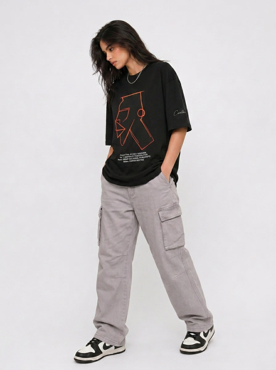 Cool Bee Urban Nomad Tee Black for Women - Black Oversized Graphic Tee Streetwear India - Back View