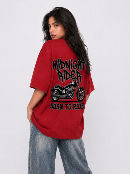 Cool Bee Midnight Rider Tee Red for Women - Red Oversized Graphic Tee Streetwear India - Lifestyle View