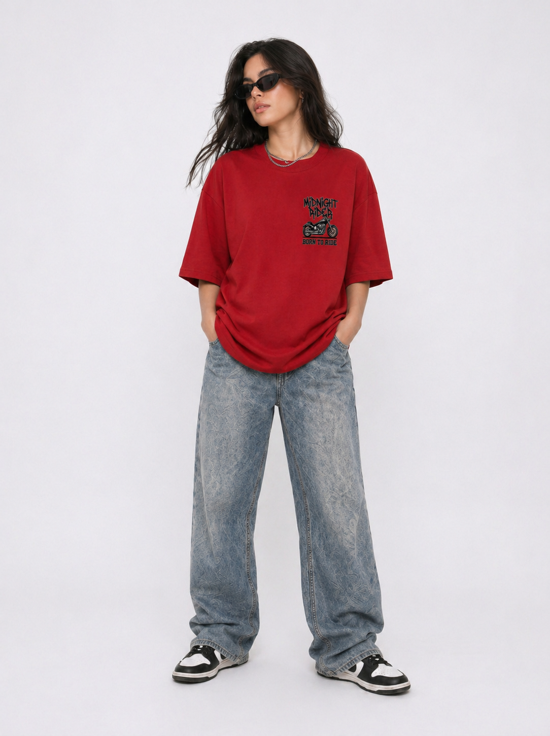 Cool Bee Midnight Rider Tee Red for Women - Red Oversized Graphic Tee Streetwear India - Detail View