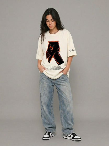 Cool Bee Urban Nomad Tee White for Women - Oversized Graphic Tee Streetwear India - Lifestyle View