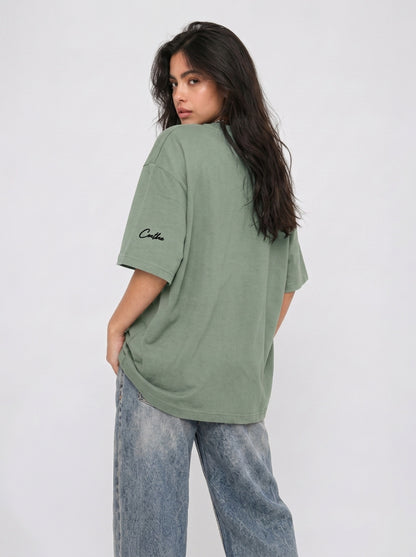 Cool Bee Blurred Vision Tee Green for Women - Oversized Graphic Tee Streetwear India - Back View