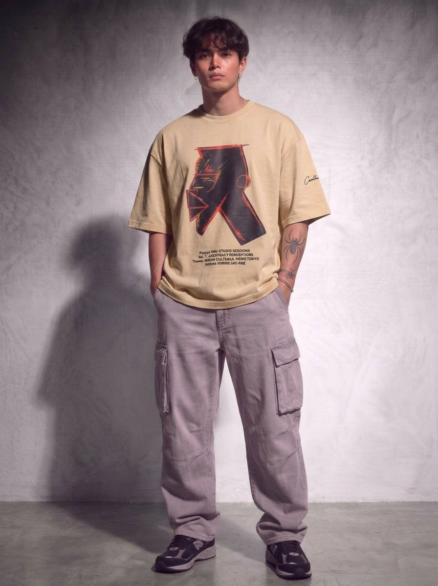 Cool Bee Urban Nomad Tee Beige for Men - Beige Oversized Graphic Tee Streetwear India - Lifestyle View