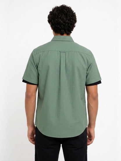 Cool Bee Oxford Casual Half Shirt Green for Men - Premium Half Sleeve Casual Shirt India - Detail View