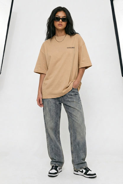 Cool Bee Lost in Thoughts Tee Beige for Women - Oversized Graphic Tee Streetwear India - Lifestyle View