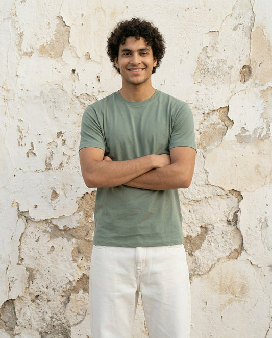 Cool Bee Essential Cotton Crew Neck T-Shirt Light Green for Men - Light Green Regular Fit Tee India