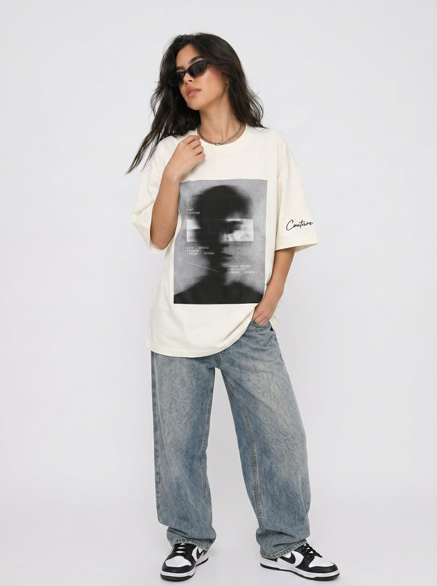 Cool Bee Blurred Vision Tee White for Women - Oversized Graphic Tee Streetwear India - Lifestyle View
