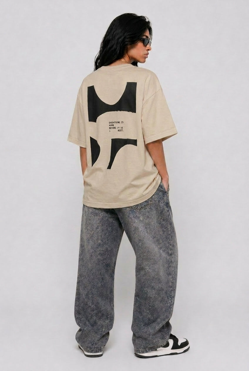 Cool Bee Perspective Graphic Tee Beige for Women - Oversized Graphic Tee Streetwear India - Detail View