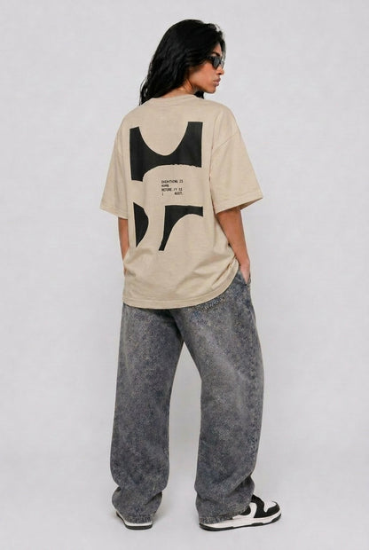 Cool Bee Perspective Graphic Tee Beige for Women - Oversized Graphic Tee Streetwear India - Detail View