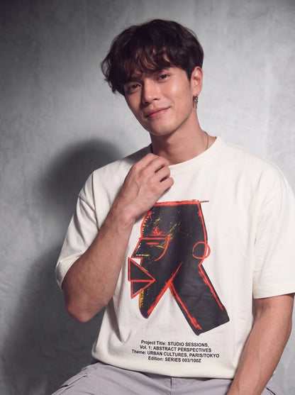 Cool Bee Urban Nomad Tee White for Men - White Oversized Graphic Tee Streetwear India - Lifestyle View