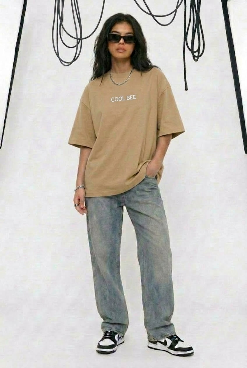 Cool Bee Silent Muse Tee Beige for Women - Oversized Graphic Tee Streetwear India - Lifestyle View