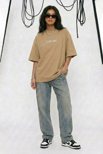 Cool Bee Silent Muse Tee Beige for Women - Oversized Graphic Tee Streetwear India - Lifestyle View