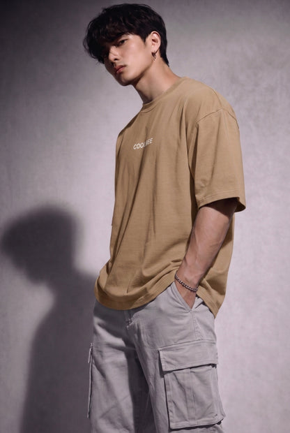 Cool Bee Cubist Bloom Oversize Tee Beige for Men - Beige Oversized Graphic Tee Streetwear India - Lifestyle View