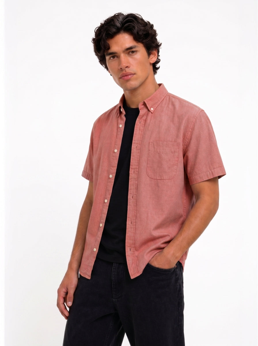 Cool Bee Oxford Casual Half Shirt Raspberry Red for Men - Red Premium Half Sleeve Casual Shirt India