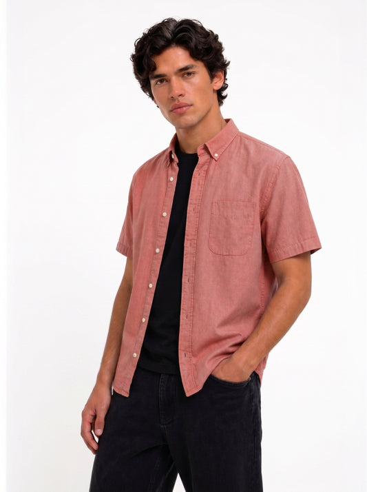 Cool Bee Oxford Casual Half Shirt Raspberry Red for Men - Red Premium Half Sleeve Casual Shirt India