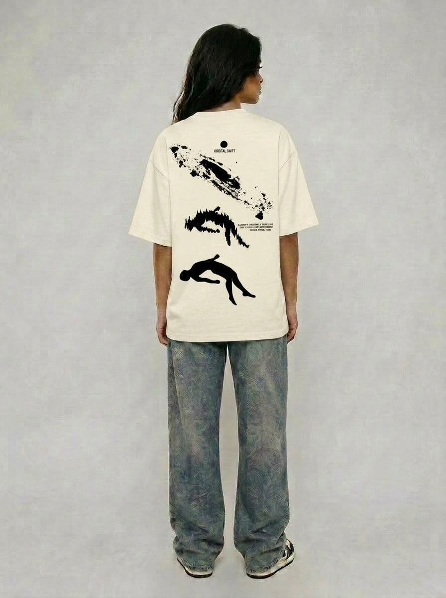 Cool Bee Orbital Drift Tee White for Women - Oversized Graphic Tee Streetwear India - Detail View