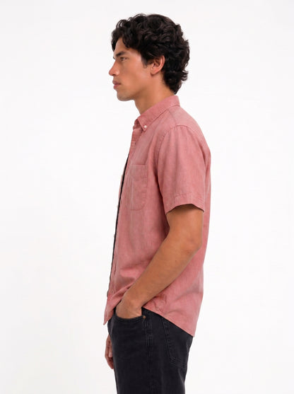 Cool Bee Oxford Casual Half Shirt Raspberry Red for Men - Premium Half Sleeve Casual Shirt India - Lifestyle View