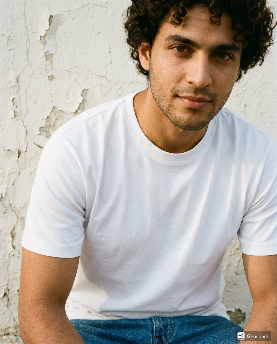 Cool Bee Essential Cotton Crew Neck T-Shirt White for Men - White Regular Fit Tee India - Lifestyle View