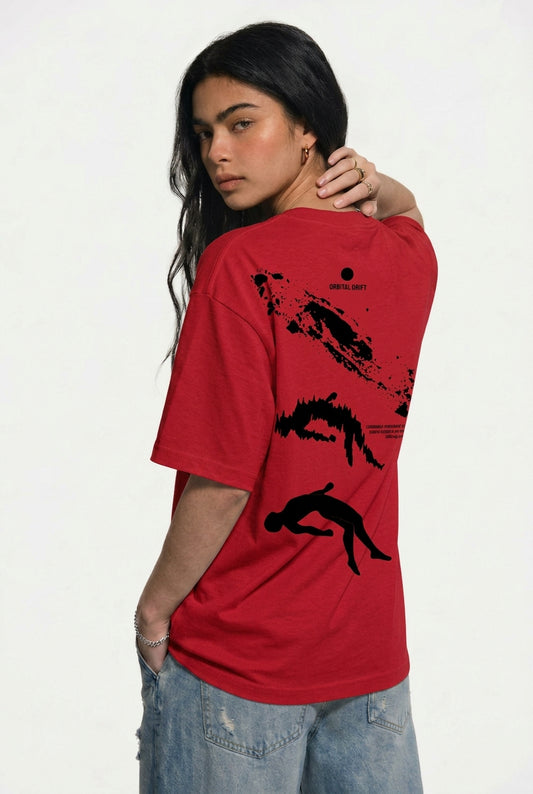 Cool Bee Orbital Drift Tee Red for Women - Red Oversized Graphic Tee Streetwear India