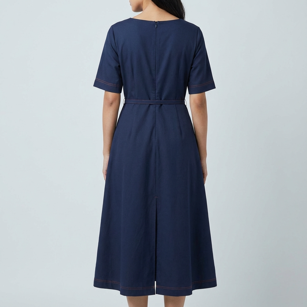 Crimson-Stitch Utility Midi Dress Navy Blue | Cool Bee