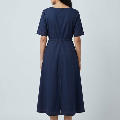 Crimson-Stitch Utility Midi Dress Navy Blue | Cool Bee