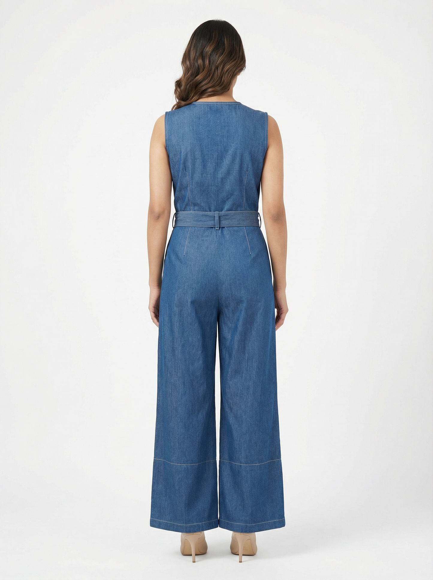 Sleek Utility Denim Jumpsuit – Indigo Wash