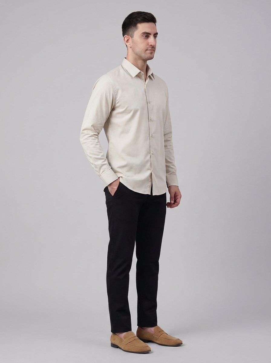 Cool Bee Sandstone Essence Super Luxury Finish Beige Shirt for Men - Beige Premium Cotton Shirt India - Back View