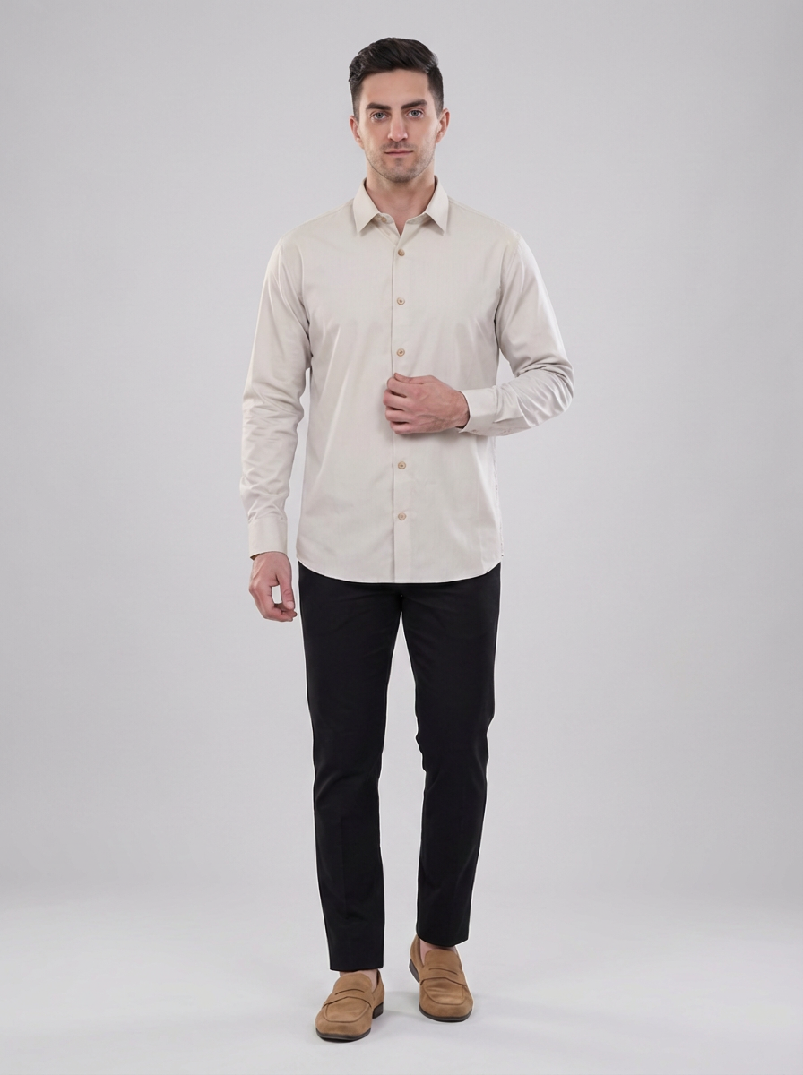 Cool Bee Sandstone Essence Super Luxury Finish Beige Shirt for Men - Beige Premium Cotton Shirt India - Lifestyle View