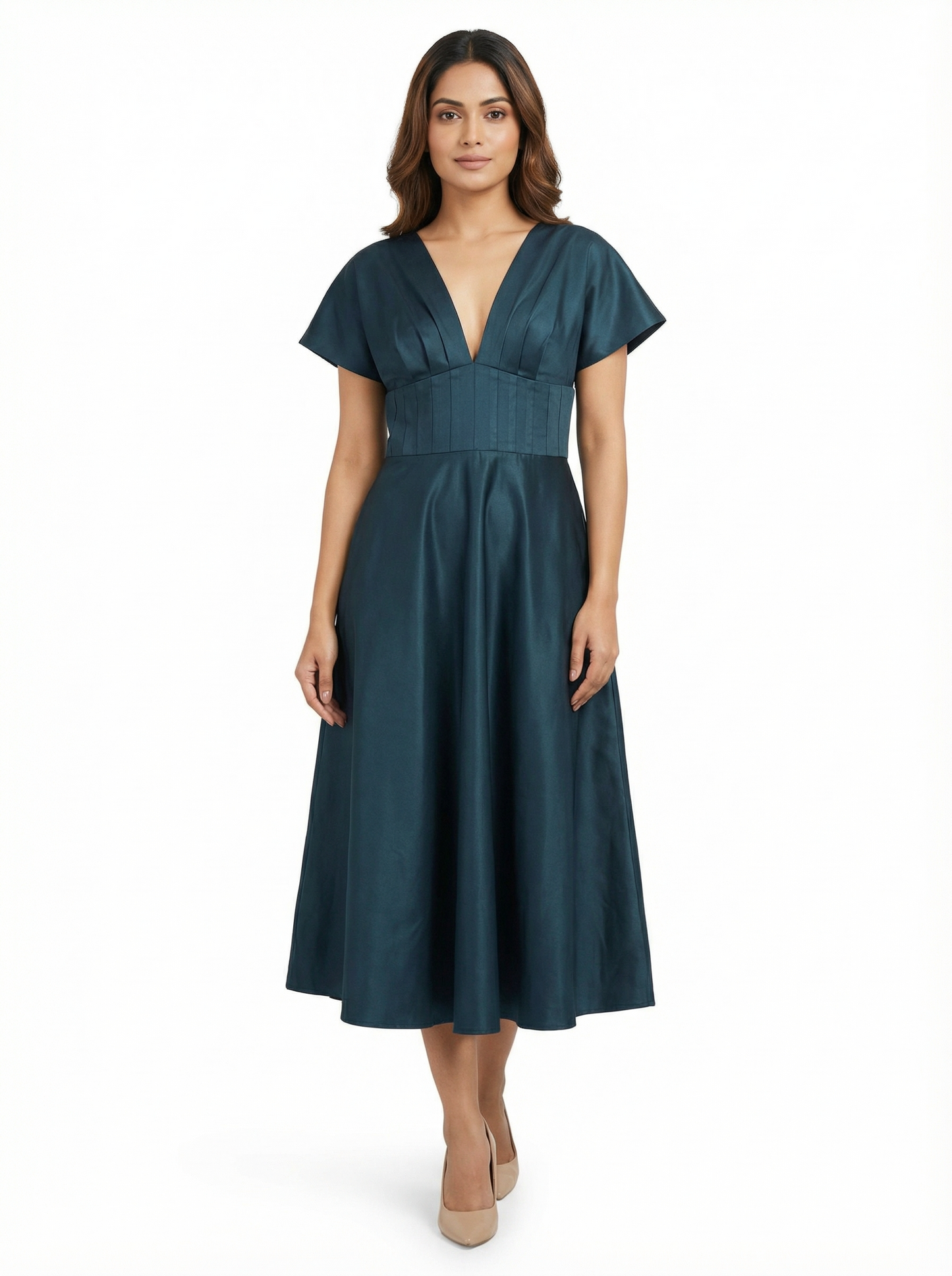 Seraphina Sculpted Midi Dress in Midnight Navy | Cool Bee