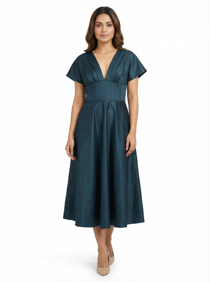 Seraphina Sculpted Midi Dress in Midnight Navy | Cool Bee