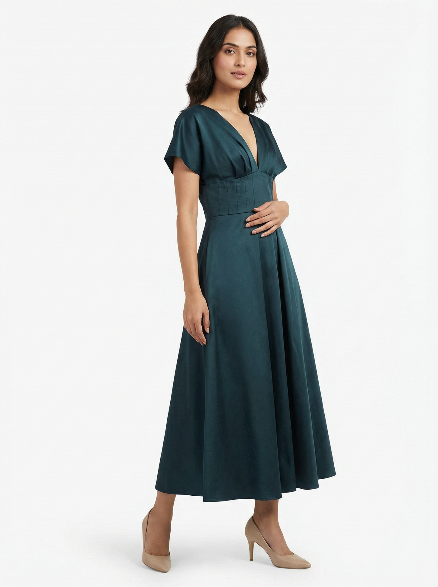 Seraphina Sculpted Midi Dress in Midnight Navy | Cool Bee