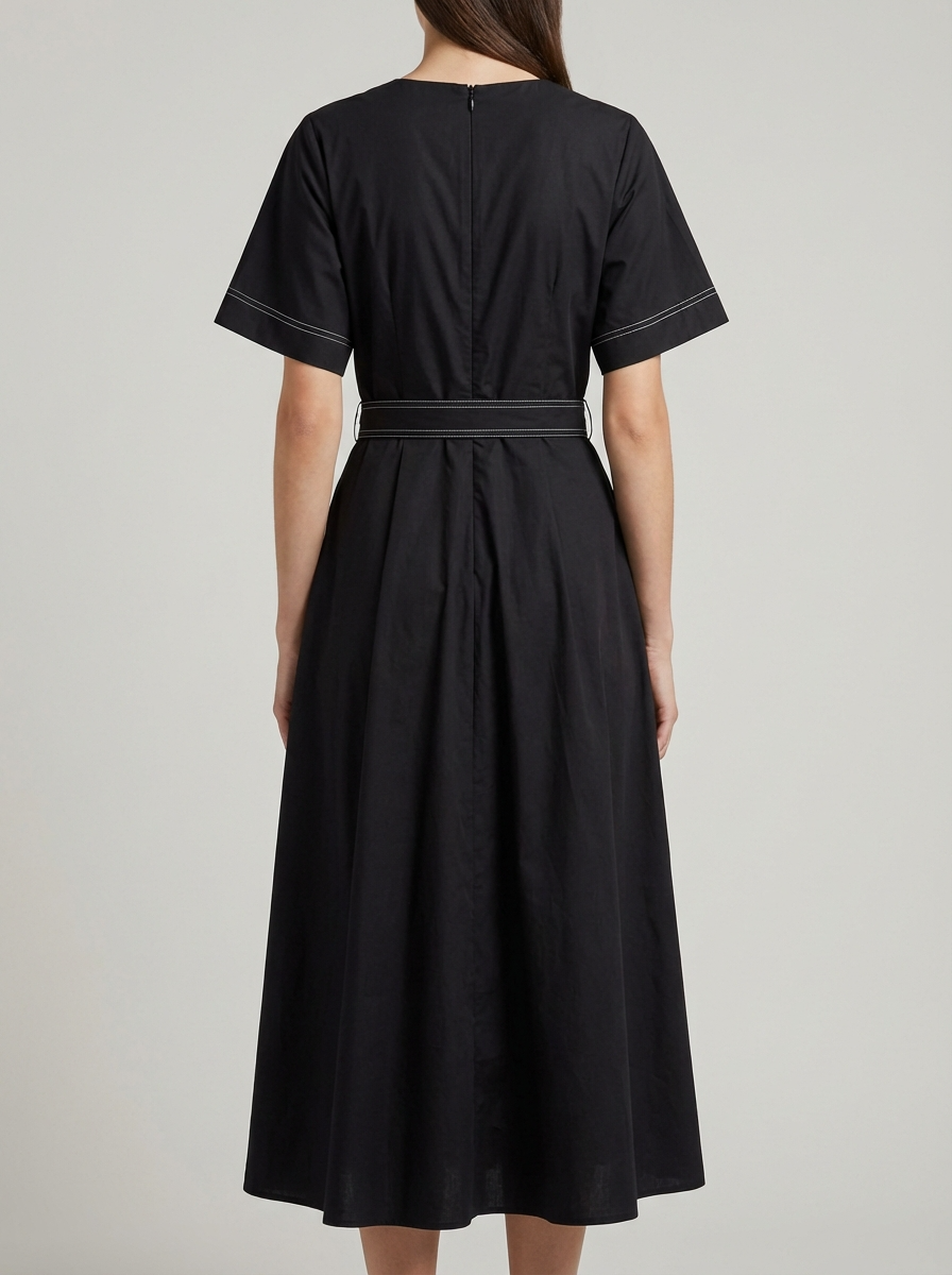 Monochrome Contrast-Panel Midi Dress Light Grey-White | Cool Bee