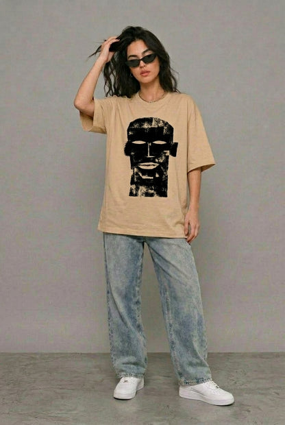 Cool Bee The Totem Tee Beige for Women - Oversized Graphic Tee Streetwear India - Lifestyle View