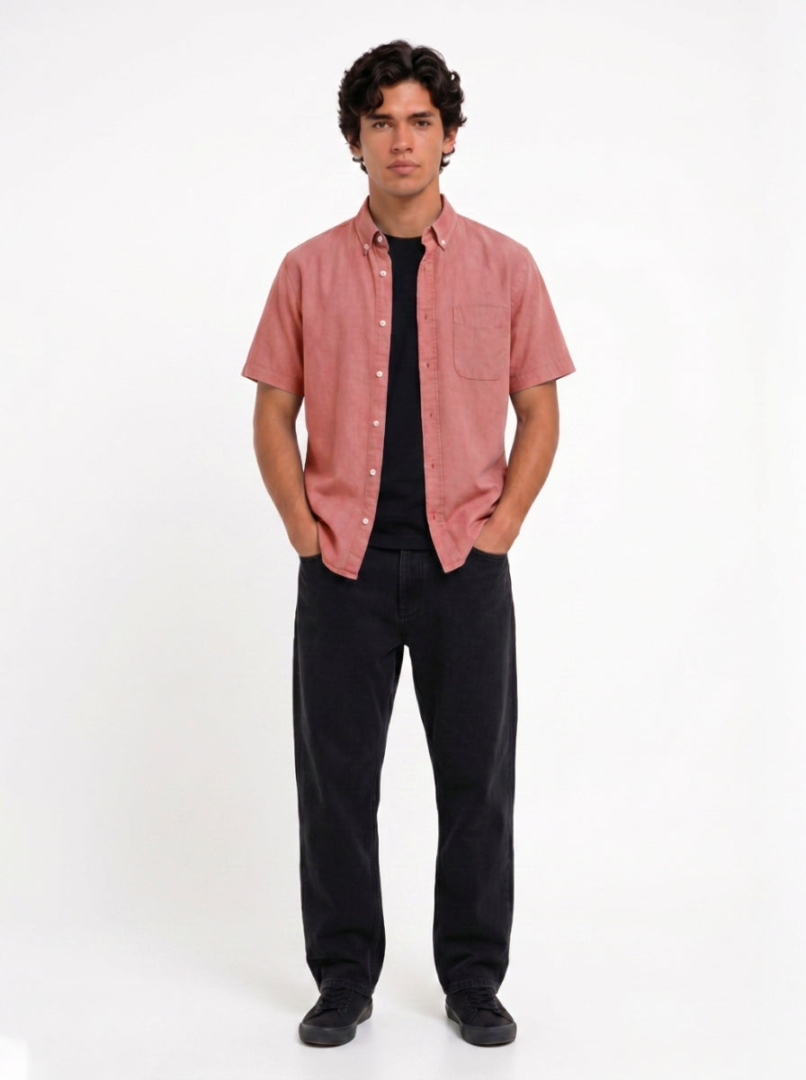 Cool Bee Oxford Casual Half Shirt Raspberry Red for Men - Premium Half Sleeve Casual Shirt India - Lifestyle View