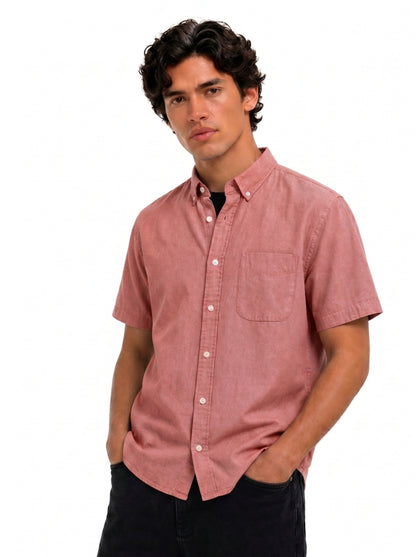 Cool Bee Oxford Casual Half Shirt Raspberry Red for Men - Premium Half Sleeve Casual Shirt India - Detail View