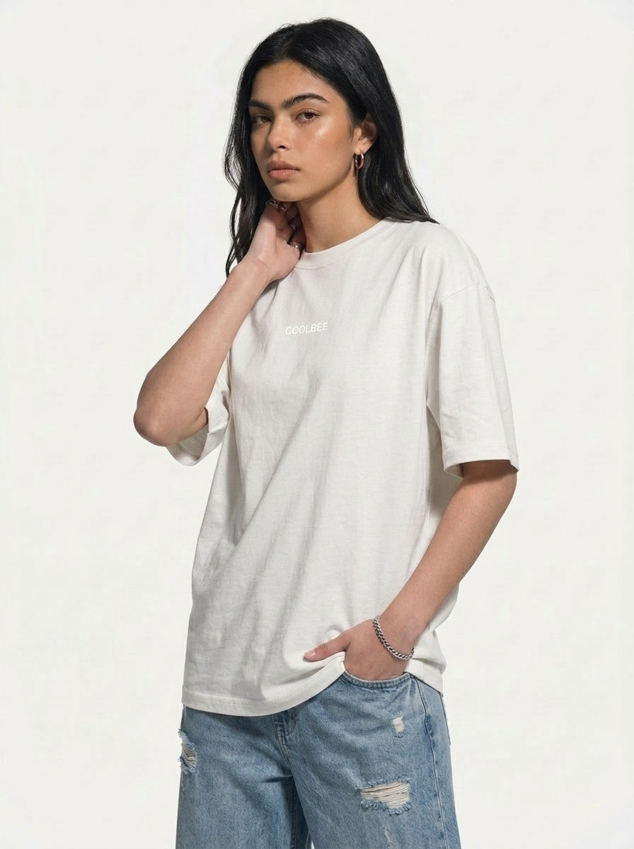 Cool Bee Midnight Muse Tee Offwhite for Women - Oversized Graphic Tee Streetwear India - Lifestyle View