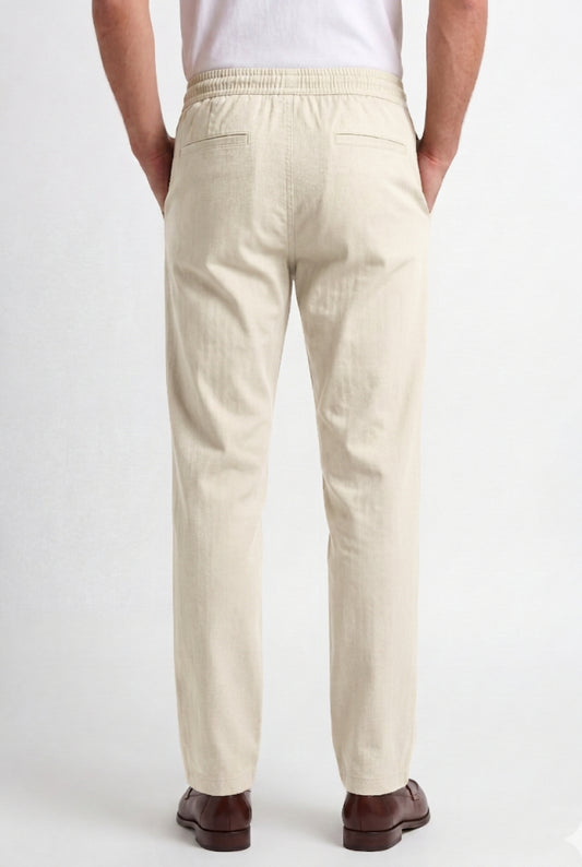Cool Bee Linen Travel Pants Off White for Men - Off White Linen Travel Pants Lightweight India - Back View