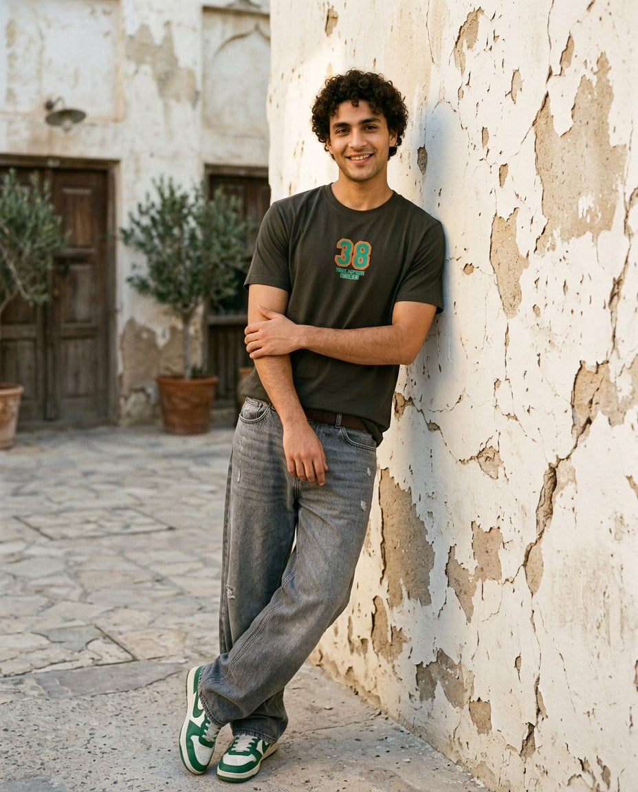 Cool Bee Essential Cotton Crew Neck T-Shirt Olive Green for Men - Olive Green Regular Fit Tee India - Lifestyle View