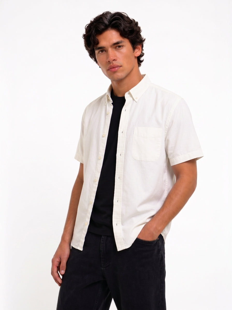 Cool Bee Oxford Casual Half Shirt White for Men - Premium Half Sleeve Casual Shirt India - Lifestyle View